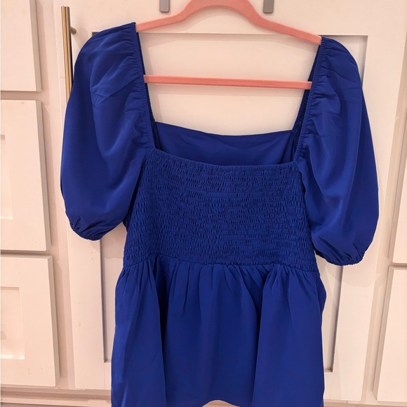 SHEIN Royal Blue Puff Sleeve Peplum Blouse Size L - Picture 4 of 5